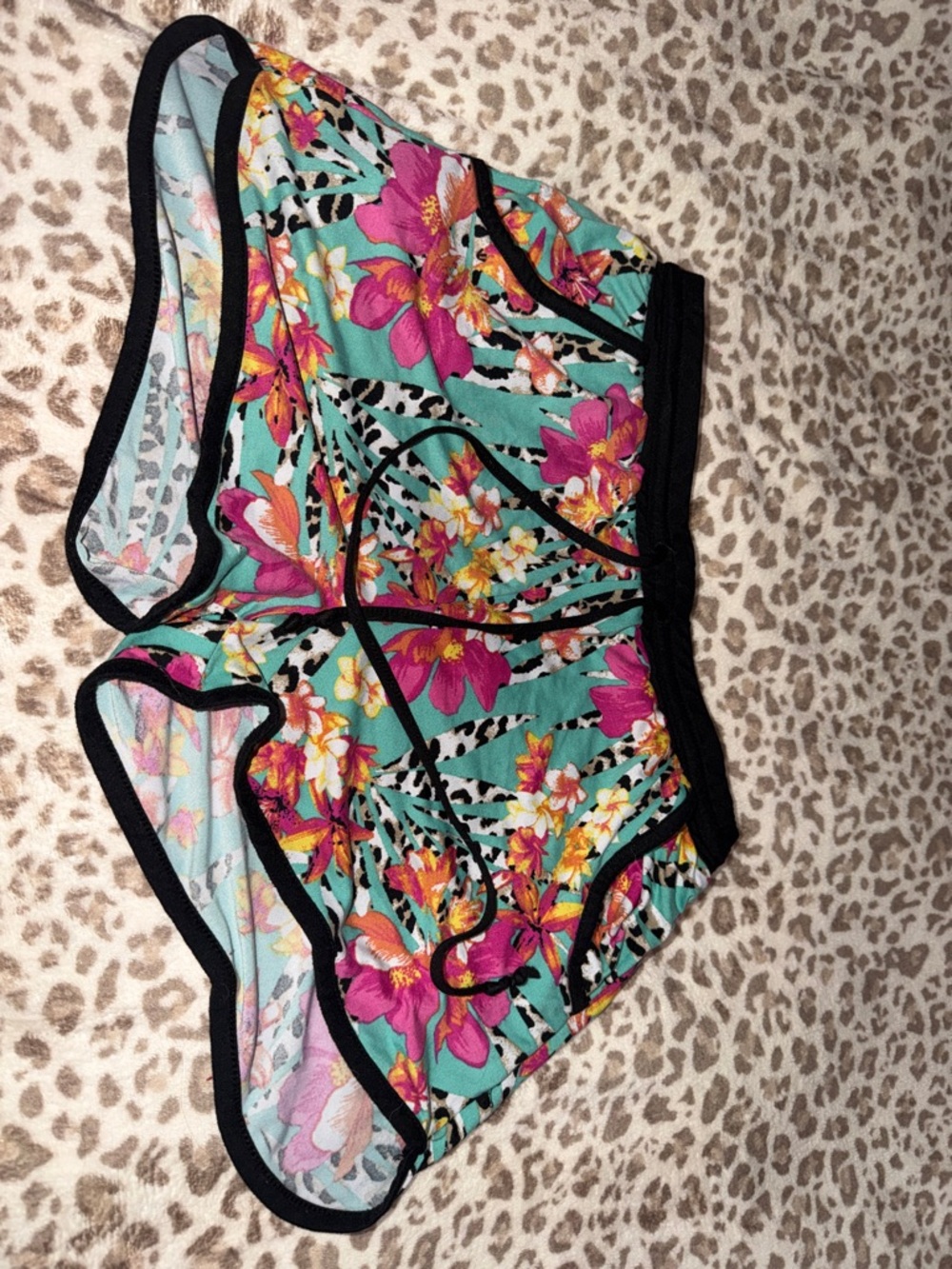 No Boundaries Floral Athletic Shorts in Teal, Pink and Black